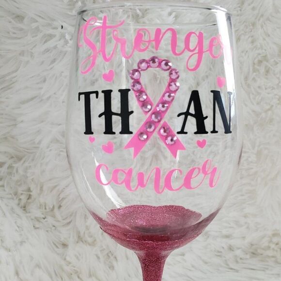 Breast Cancer Wine Glass, Pink Rhinestone Tumbler - Picture 1 of 8